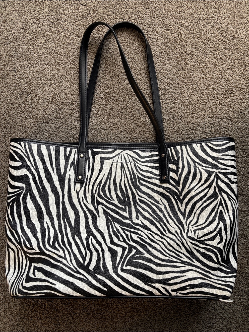 Michael Kors Black & White Zebra Print 11x 17 Tote Bag